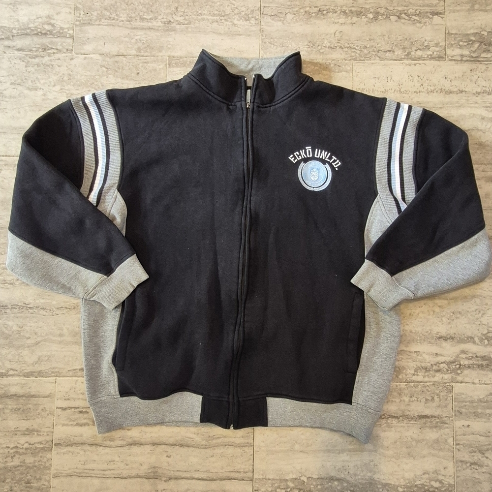 Ecko Unlimited Black and Gray Men's Zip-Up Jacket - Picture 1 of 5